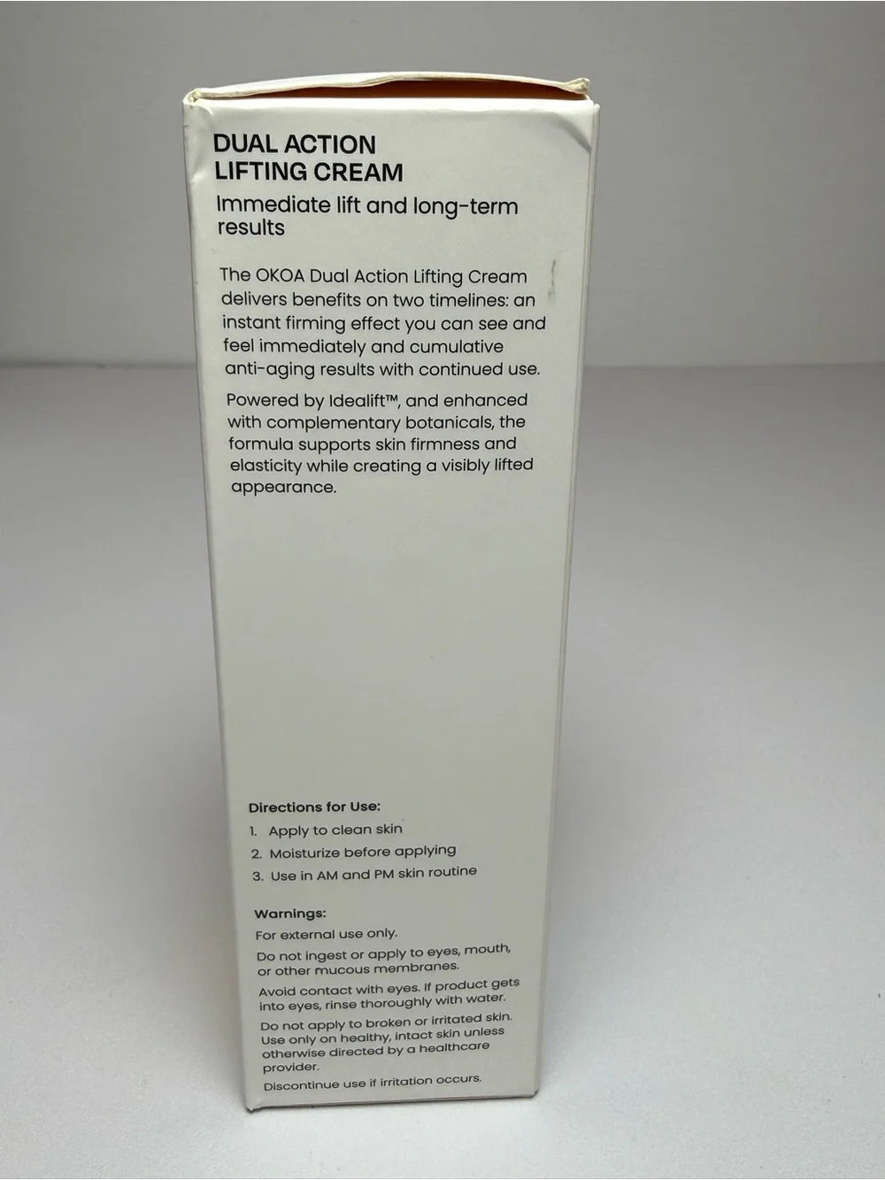 Okoa Dual Action Lifting Cream Hyaluronic Acid Peptides Wrinkle Smoothing 1fl Oz